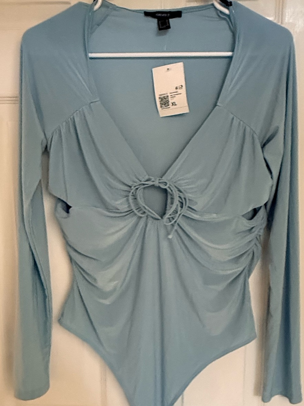 Forever 21 Pale Blue Long-Sleeve Ring-Front Bodysuit